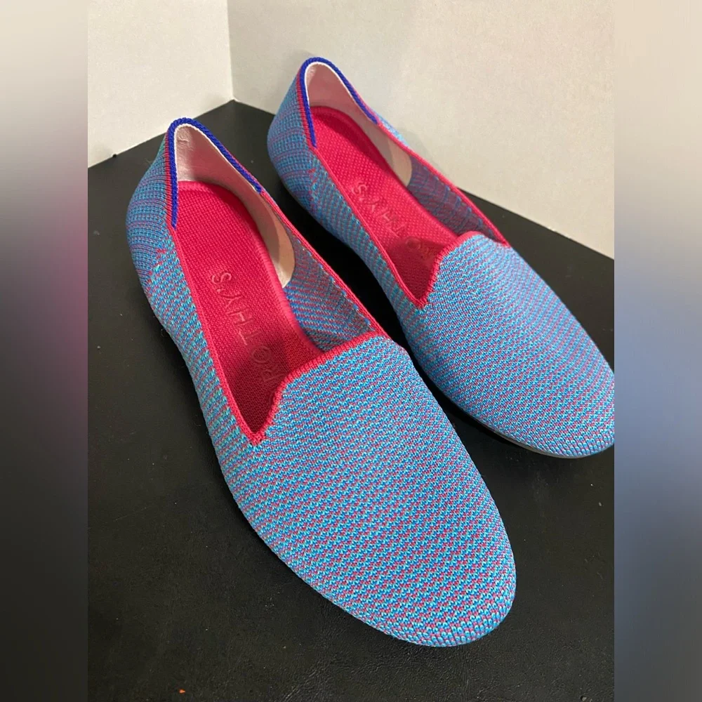 Rothys Womens The Loafer Bluebell Triple Stitch Colorway Size 6 💙🩷